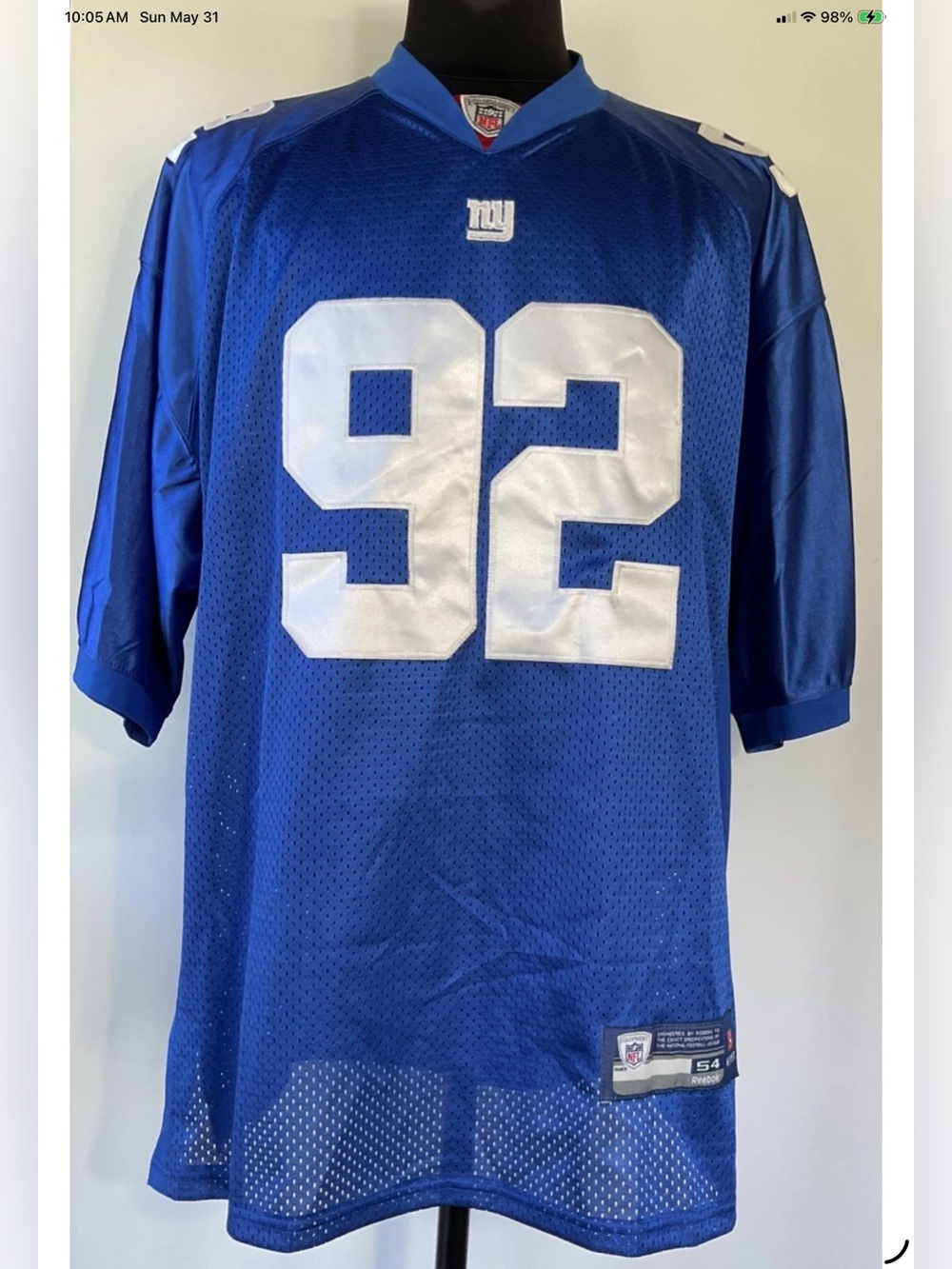 Vtg Reebok On Field New York Giants Michael Strahan #92 Stitched Jersey Size 54